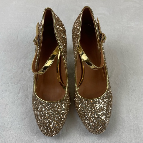 Etebella Shoes - ❤️❤️New in Box - Sparkly Gold Kitten Heel Mary Jane Pumps, Adjustable Buckle